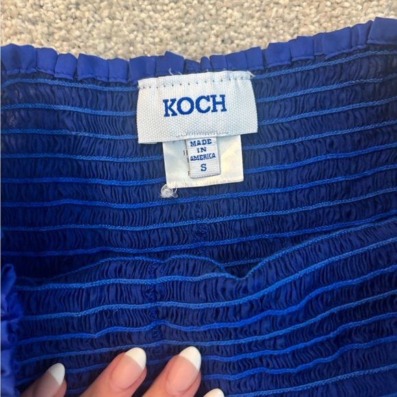 Blue Strapless Ruffled Top - Picture 2 of 3